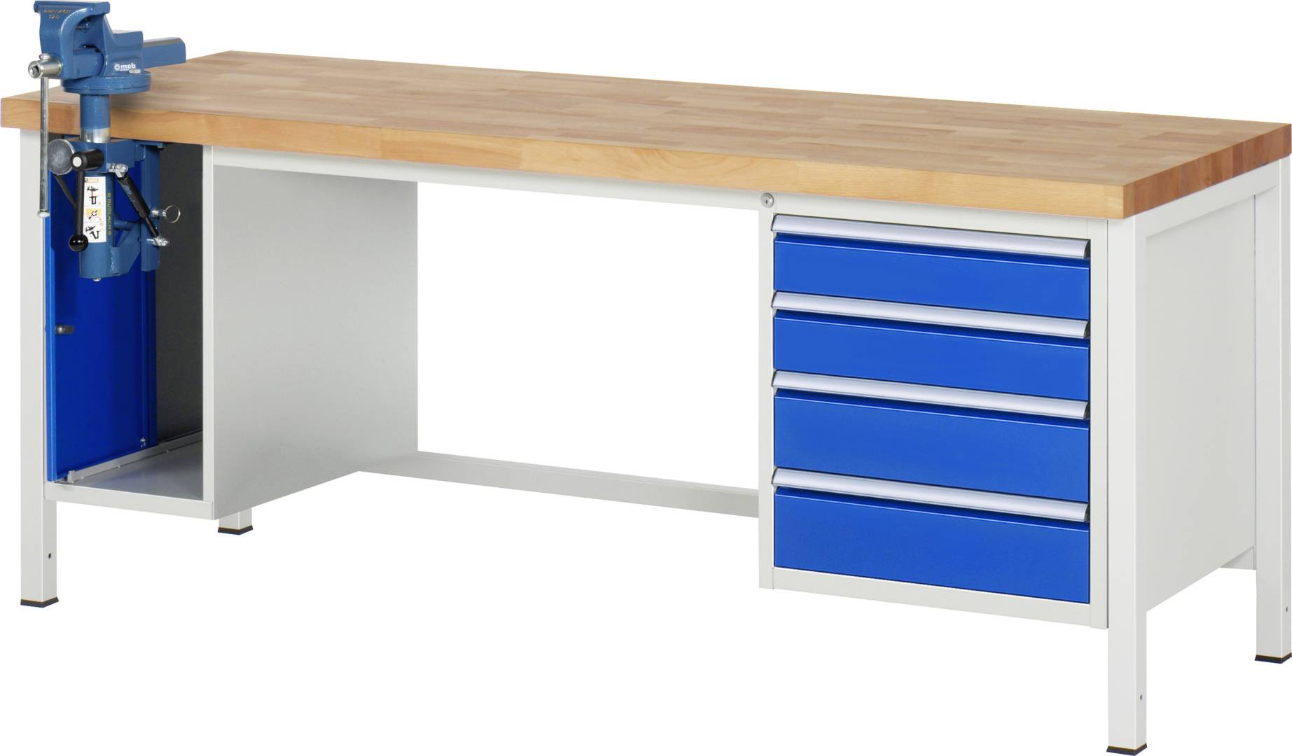 Werkbank Modell 8185, BxTxH 2000x700x840 mm, Buche-Massiv Arbeitsplatte 40 mm, 4 Schubladen mit Vollauszug 100 % und-0