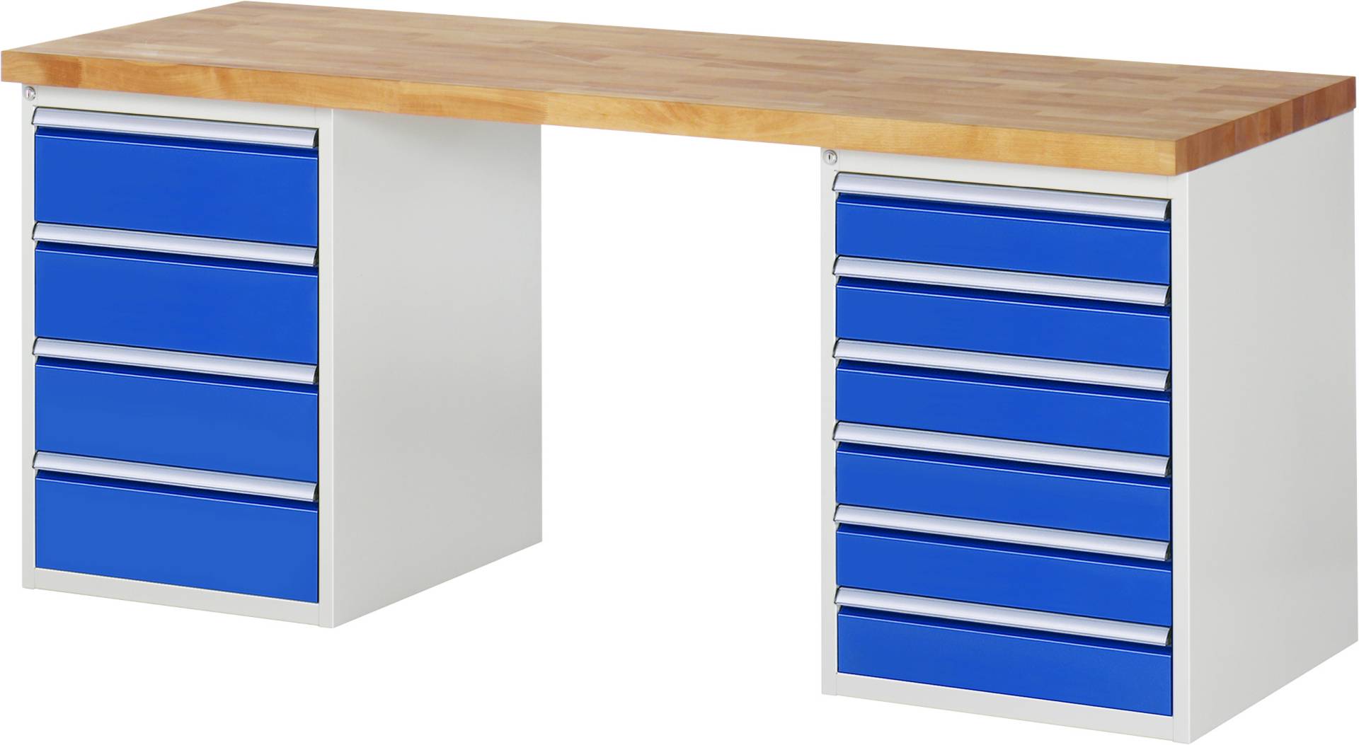 Werkbank Modell 7821, BxTxH 2000x700x890 mm, Buche-Massiv Arbeitsplatte 40 mm, 10 Schubladen mit Auszug 90 %-0