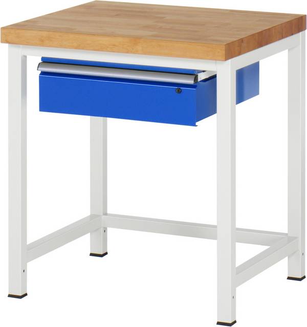 Werkbank Modell 8001,  BxTxH 750x700x840-1040 mm,  Buche-Massiv Arbeitsplatte 40 mm,  1 Schublade mit  Auszug 90 %