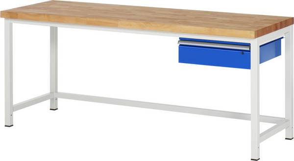 Werkbank Modell 8001,  BxTxH 2000x700x840-1040 mm,  Buche-Massiv Arbeitsplatte 40 mm,  1 Schublade mit  Auszug 90 %
