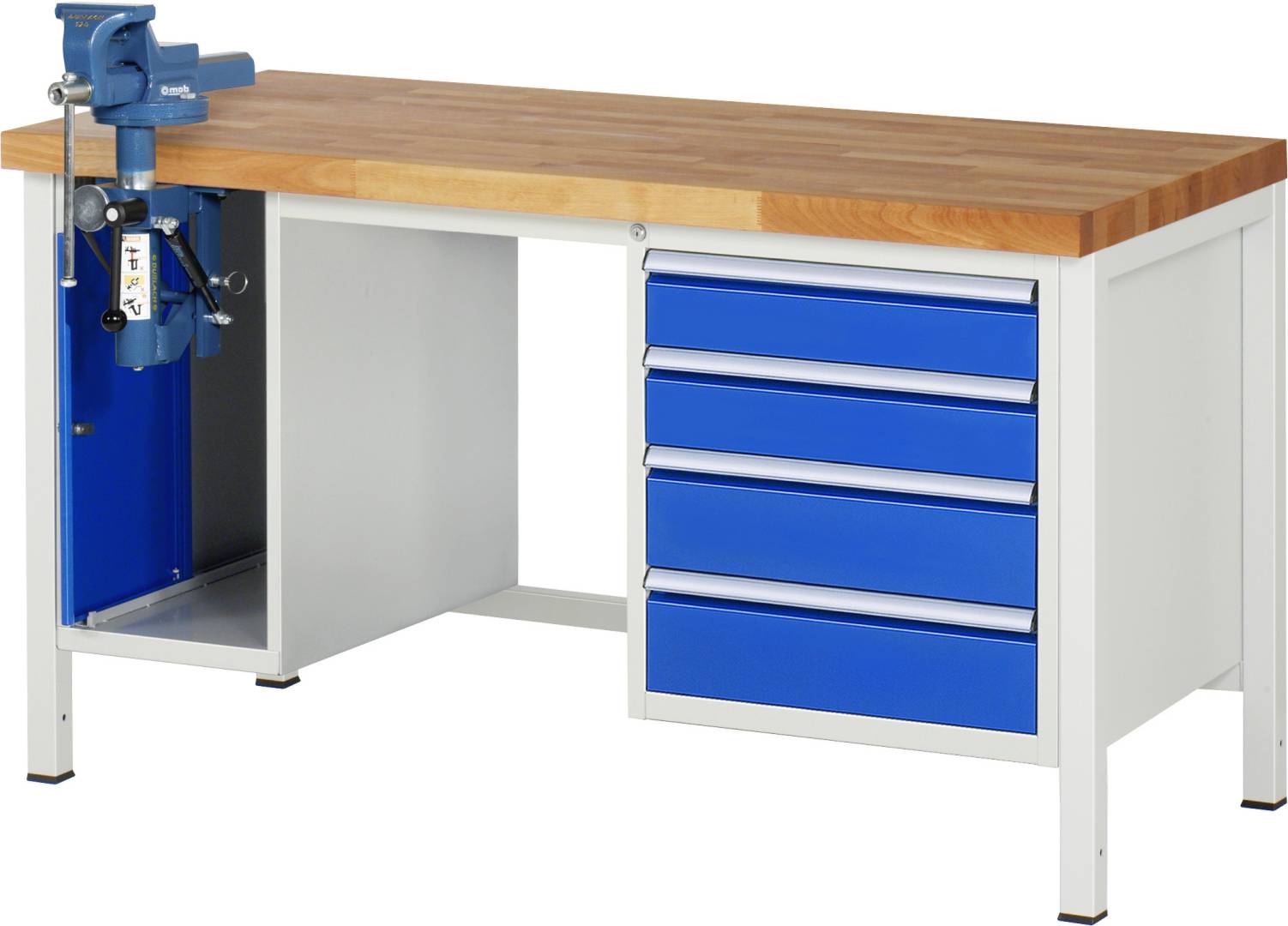 Werkbank Modell 8185, BxTxH 1500x700x840-1040 mm, Buche-Massiv Arbeitsplatte 40 mm, 4 Schubladen mit Vollauszug 100-0