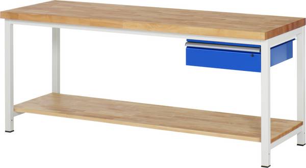 Werkbank Modell 8001,  BxTxH 2000x700x840-1040 mm,  Buche-Massiv Arbeitsplatte 40 mm,  1 Schublade mit  Auszug 90 %