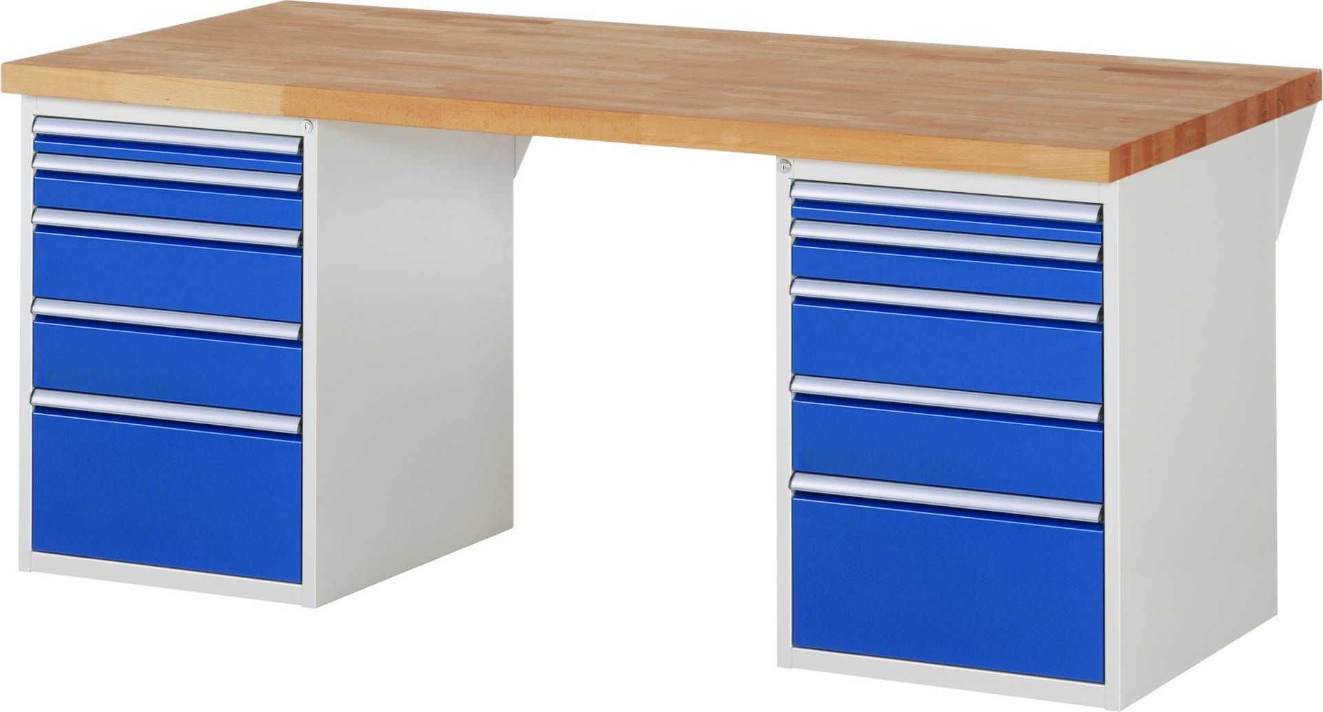 Werkbank Modell 7511, BxTxH 2000x900x840 mm, Buche-Massiv Arbeitsplatte 40 mm, 10 Schubladen mit Auszug 90 %-0