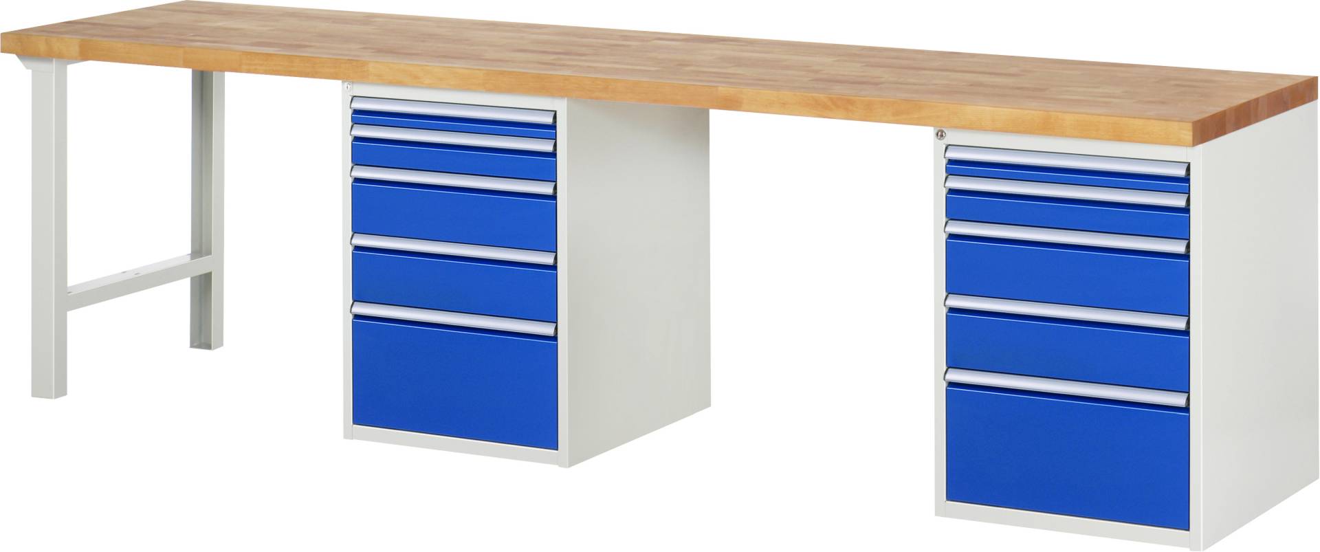 Werkbank Modell 7511, BxTxH 3000x700x890 mm, Buche-Massiv Arbeitsplatte 40 mm, 10 Schubladen mit Vollauszug 100 % un-0