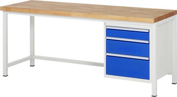 Werkbank Modell 8159,  BxTxH 2000x700x840-1040 mm,  Buche-Massiv Arbeitsplatte 40 mm,  3 Schubladen mit  Auszug 90 %