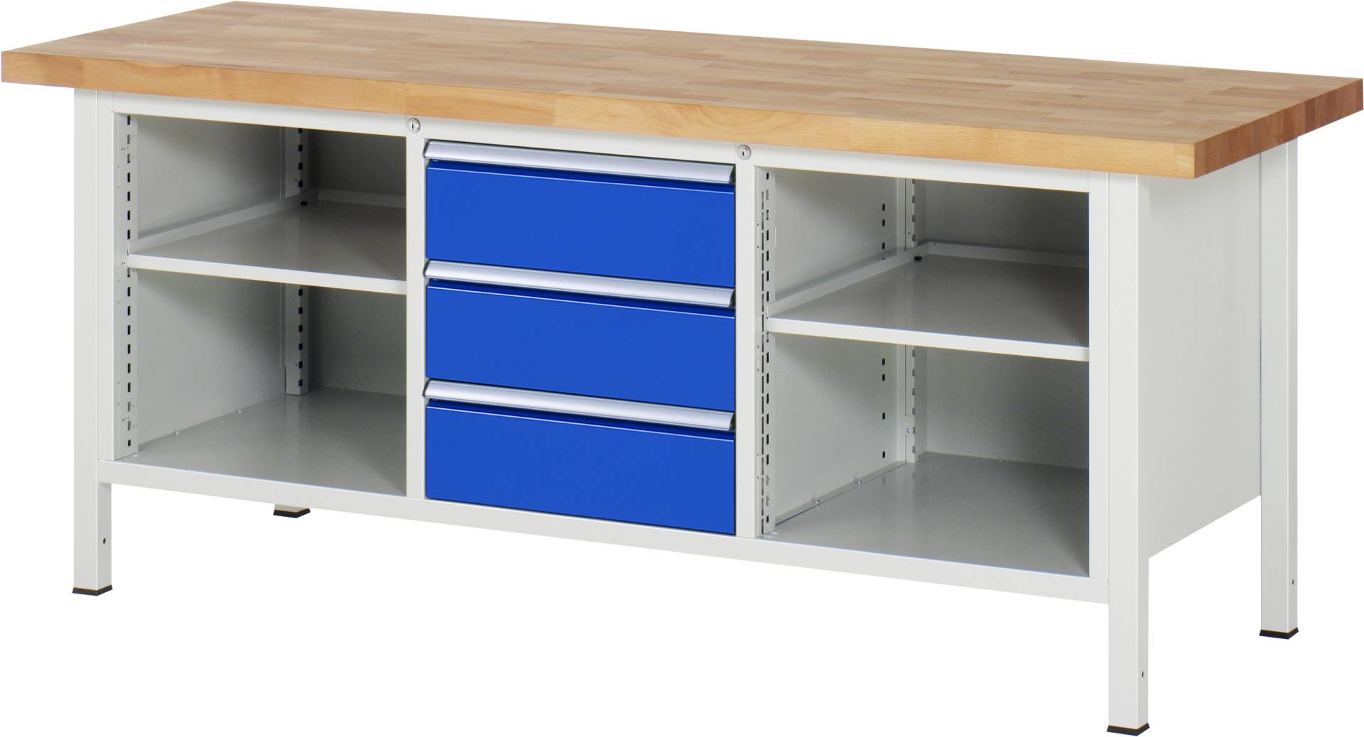 Werkbank Modell 8565, BxTxH 2000x700x840-1040 mm, Buche-Massiv Arbeitsplatte 40 mm, 3 Schubladen mit Vollauszug 100-0