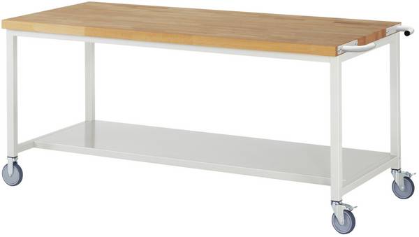 Fahrbare Werkbank Modell 8000,  BxTxH 2000x900x880 mm,  Buche-Massiv Arbeitsplatte 40 mm