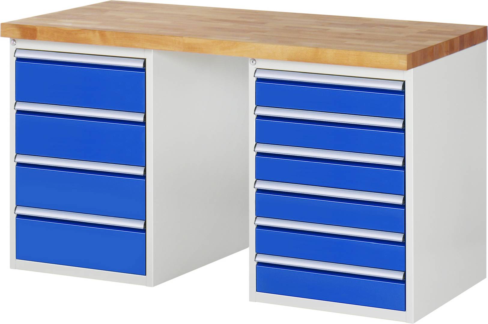 Werkbank Modell 7821, BxTxH 1500x700x890 mm, Buche-Massiv Arbeitsplatte 40 mm, 10 Schubladen mit Auszug 90 %-0