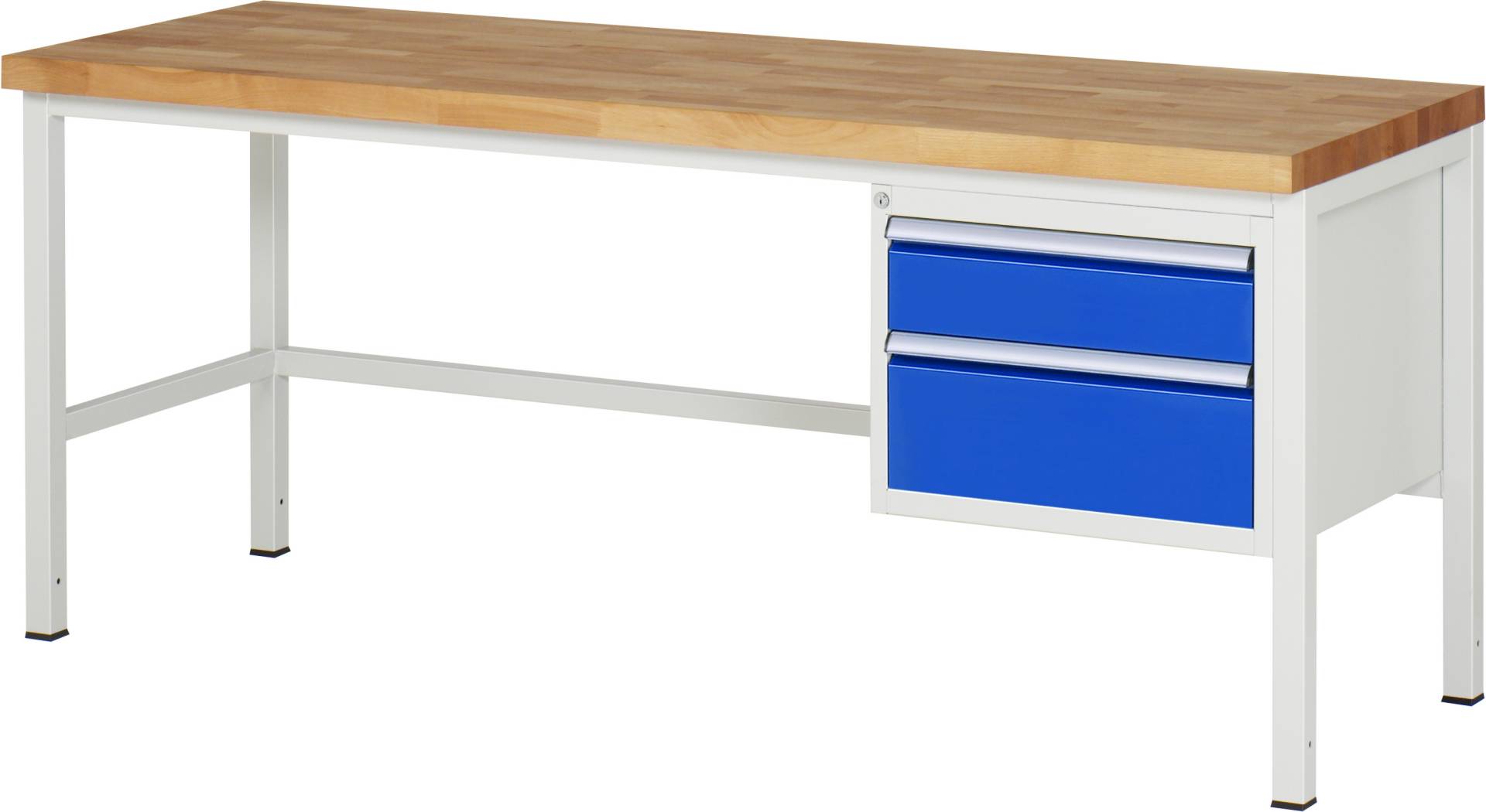 Werkbank Modell 8123, BxTxH 2000x700x840-1040 mm, Buche-Massiv Arbeitsplatte 40 mm, 2 Schubladen mit Vollauszug 100-0