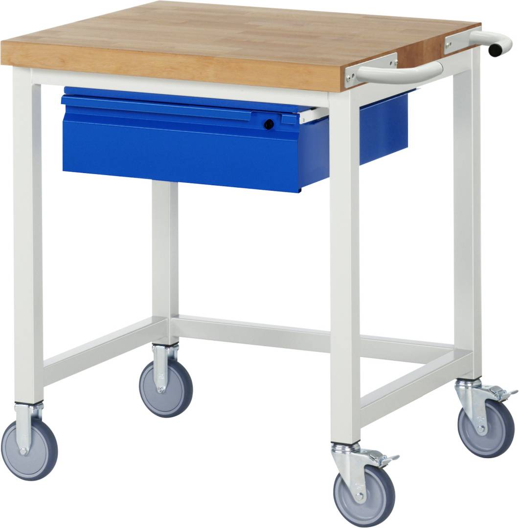 Fahrbare Werkbank - Modell 8001 BASIC, BxTxH 750x700x880 mm, Buche-Massiv Arbeitsplatte 40 mm, 1 Schublade mit Auszu-0