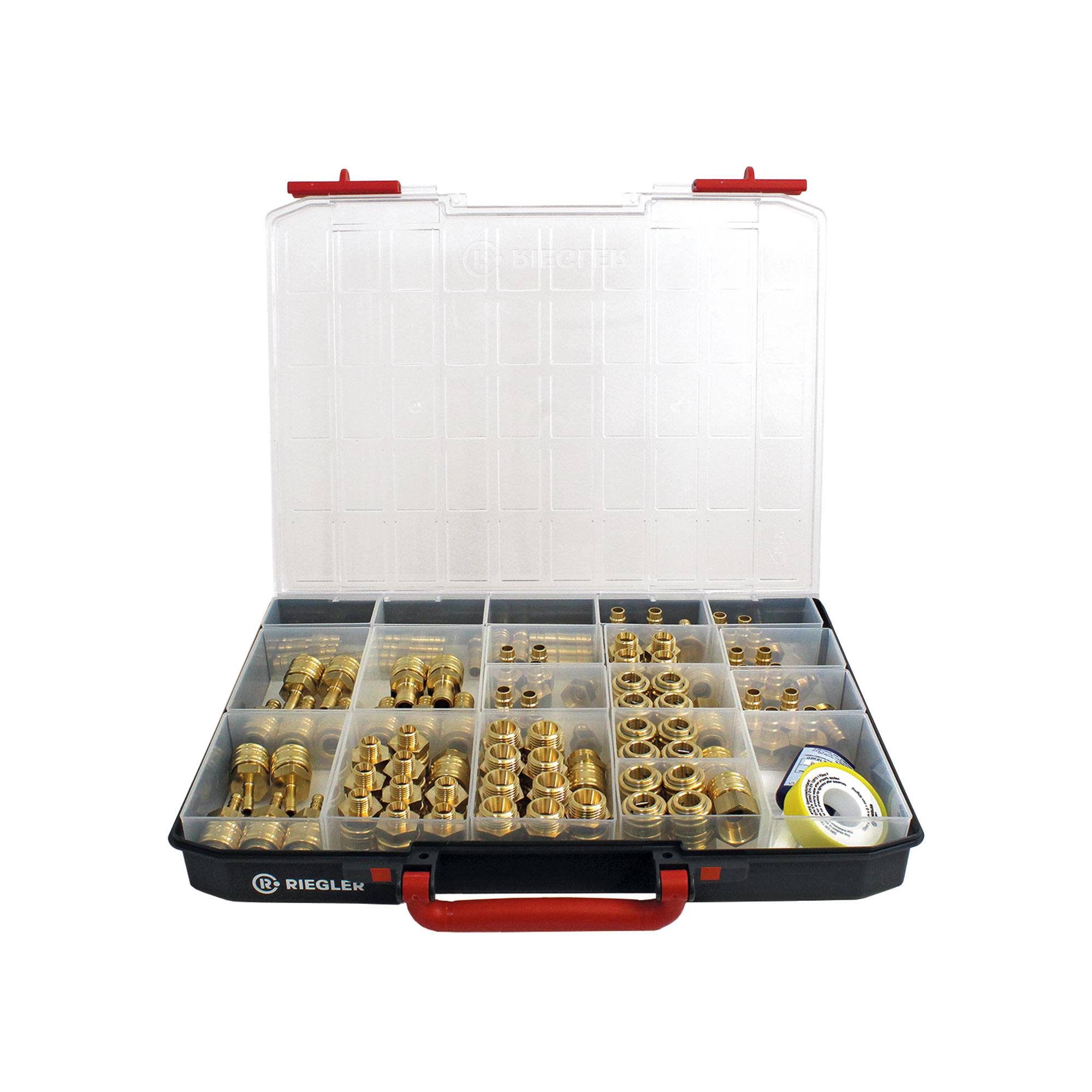 RIEGLER Sortimentsbox, Schnellverschlusskupplung , Tüllen, Nippel NW 7,2, Messing blank Handliche, robuste und qualitati