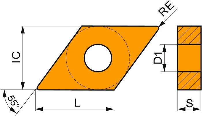 Drehwendeschneidplatte ISO DNMG 110408E-FF:T8315 D.3,81mm PVD beschichtet Gold-2