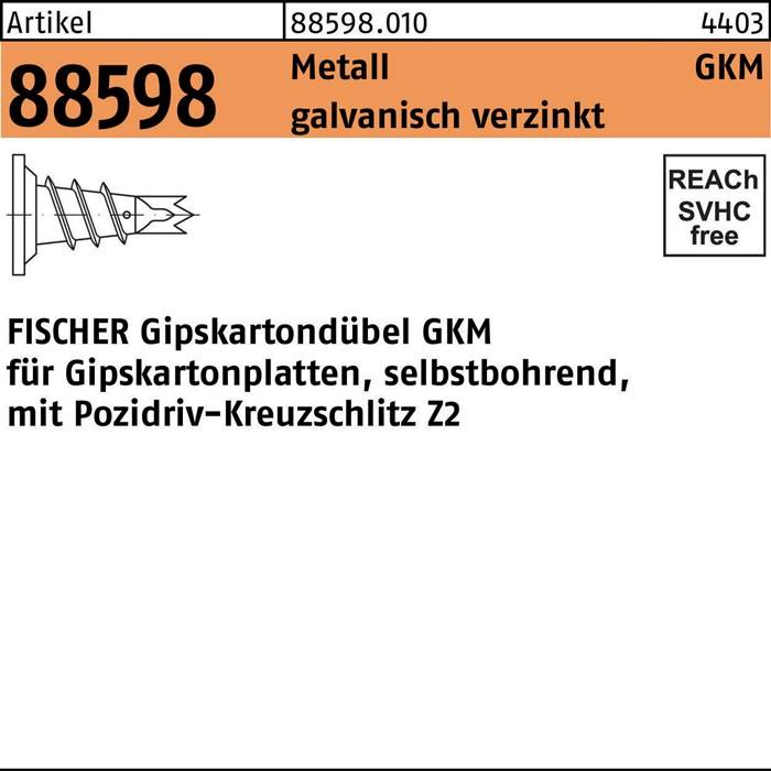 Gipskartondübel R 88598 5,0x31 Metall galv.verz. 100 Stück FISCHER-0