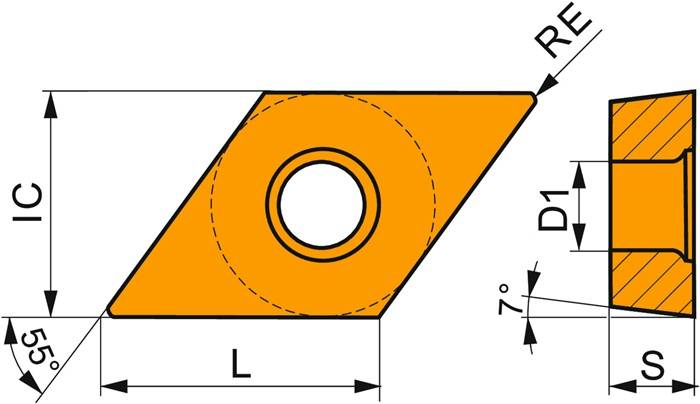 Drehwendeschneidplatte ISO DCGT 11T308F-AL:T0315 D.4,4mm PVD beschichtet Silber-2