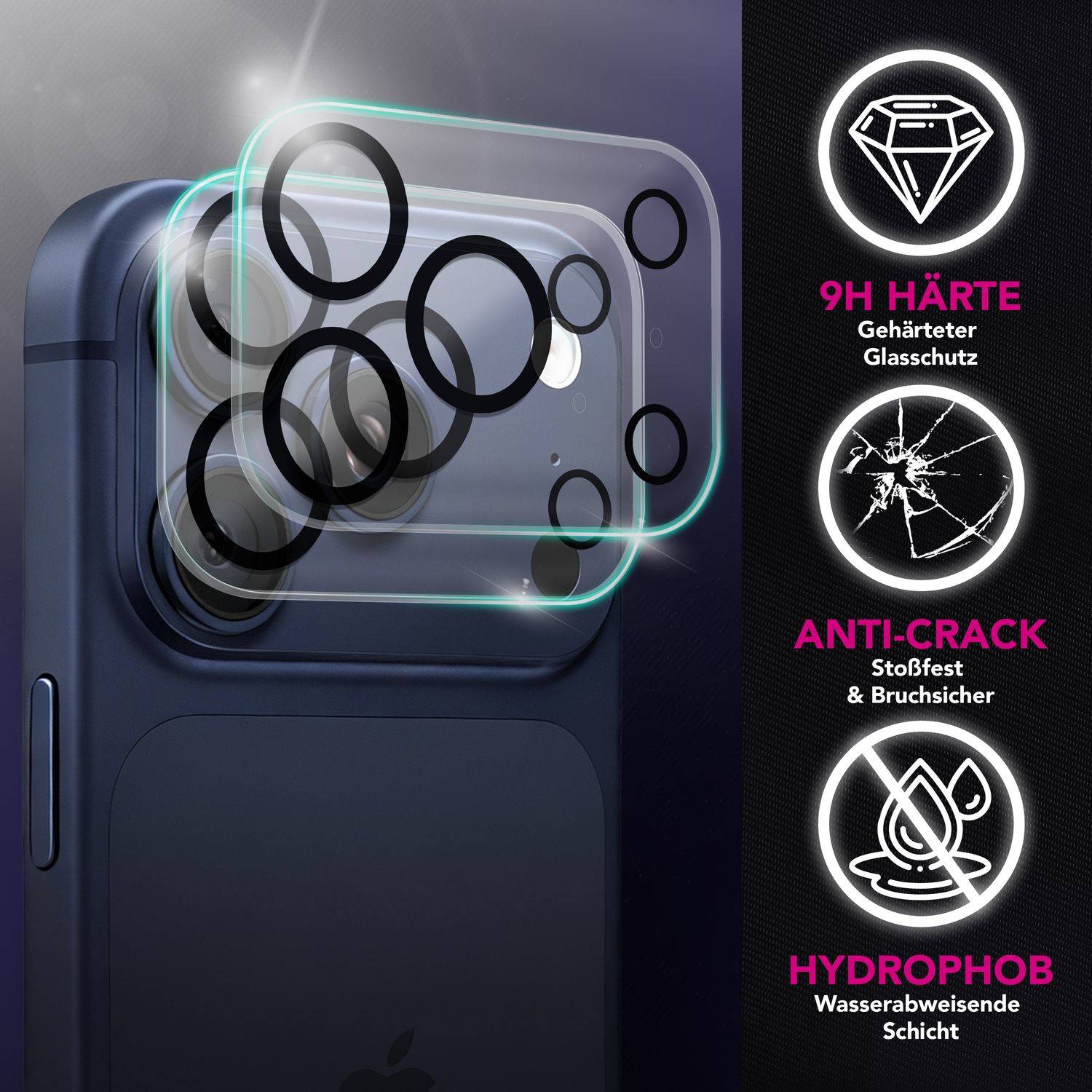 NALIA Schutzglas "Focus.X2 MAX" für Apple iPhone 17 Pro – 2x Kamera Glas Klar Robust Case Friendly - Transparent-1