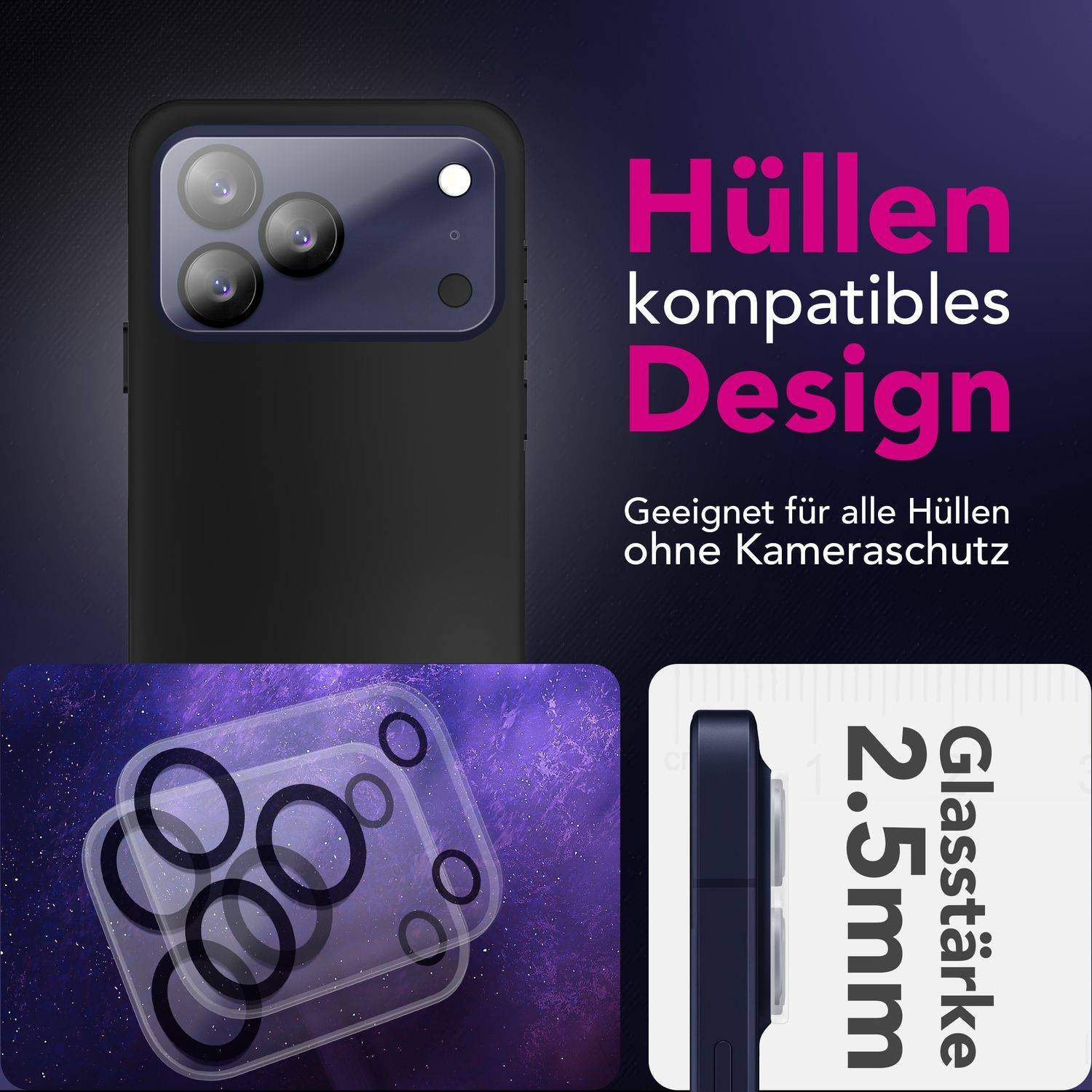 NALIA Schutzglas "Focus.X2 MAX" für Apple iPhone 17 Pro – 2x Kamera Glas Klar Robust Case Friendly - Transparent-3