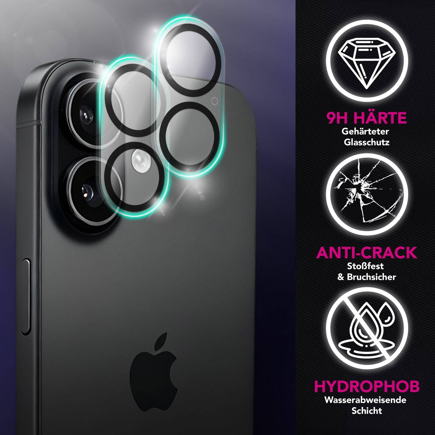 NALIA Schutzglas "Focus.X2 MAX" für Apple iPhone 17 – 2x Kamera Glas Klar Robust Case Friendly - Transparent-1