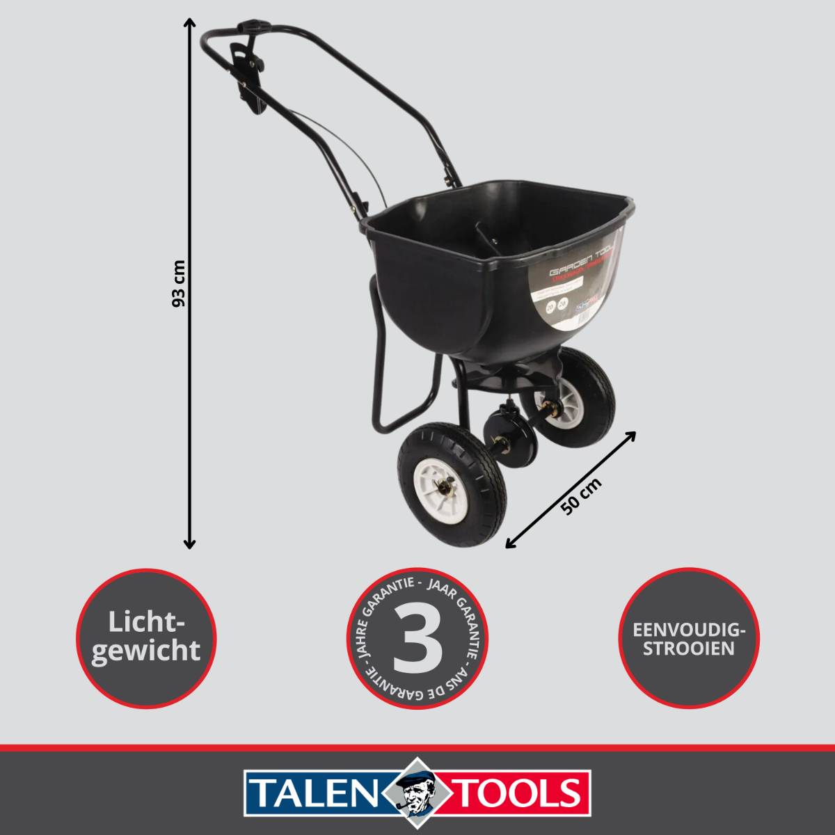 Streugutwagen 20l Ku.schwarz Bereifung Gummiräder luftbereift 10-15m TALEN TOOLS-1