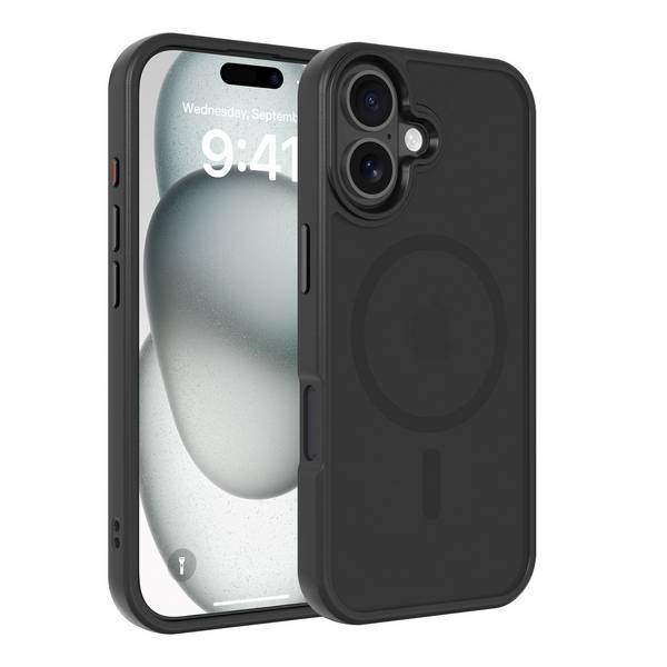 Cadorabo Hülle für iPhone 16 Hülle in Schwarz kompatibel mit MagSafe - Hybrid Schutzhülle mit TPU Silikon-Rand und