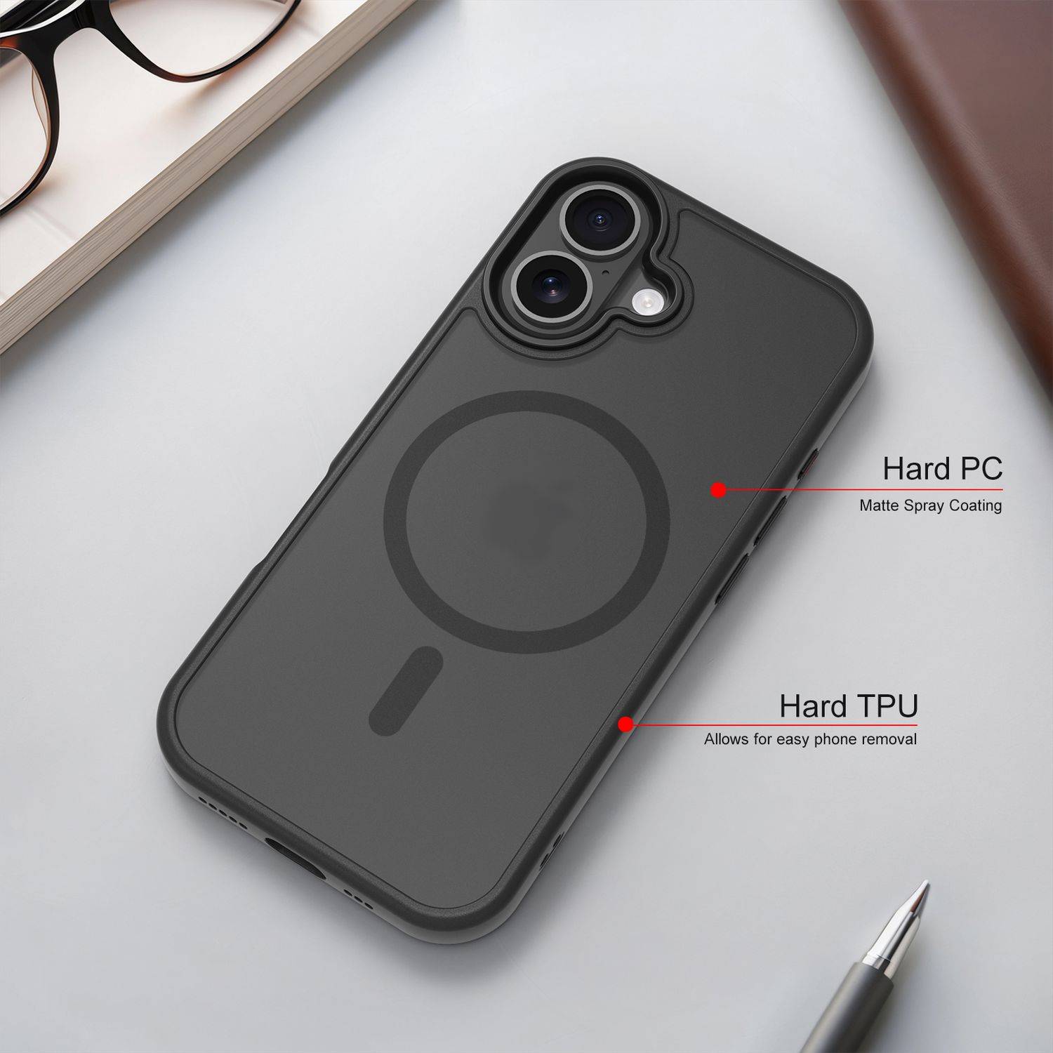 Cadorabo Hülle für iPhone 16 Hülle in Schwarz kompatibel mit MagSafe - Hybrid Schutzhülle mit TPU Silikon-Rand und-2