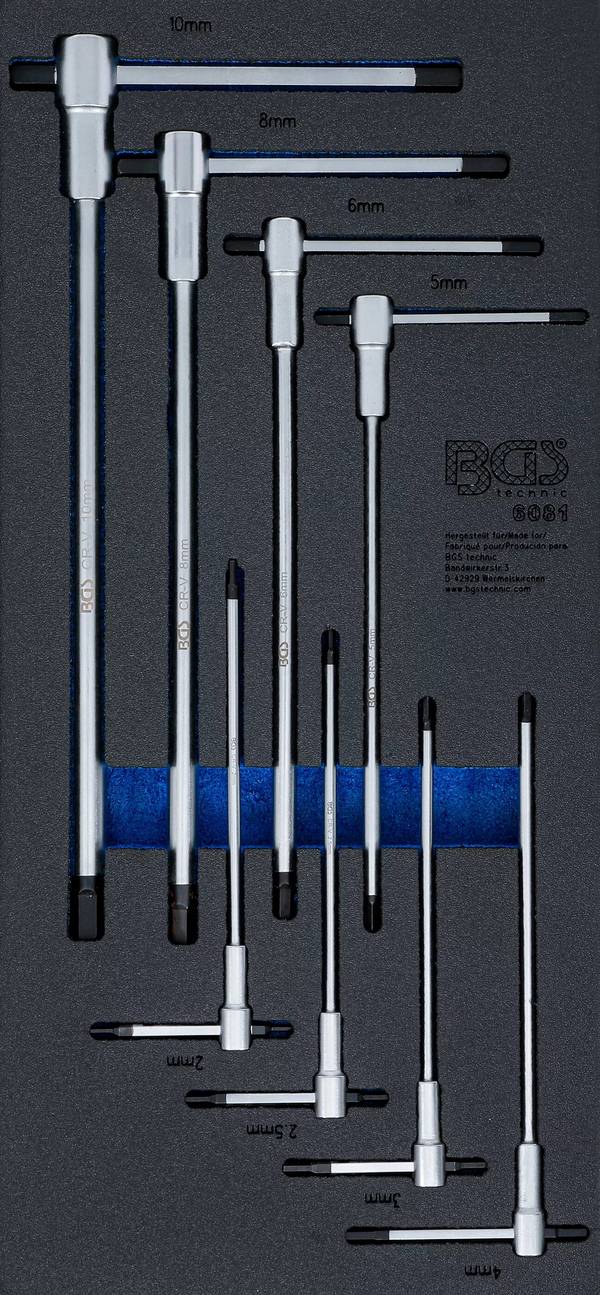 BGS 6081 Werkstattwageneinlage 1/3 Schraubendreher  Satz mit T-Gleitgriff, Innensechskant, 2 - 10 mm