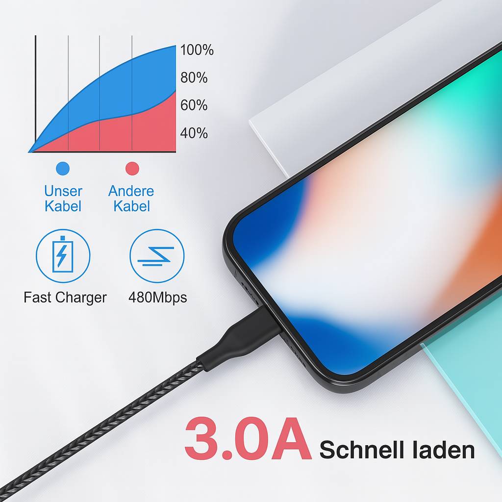 USB-A auf USB-C Nylon Schnellladekabel 2 m silber – Lade- & Datenkabel für iPhone 15/16/17, Samsung, Pixel, Xiaomi-3