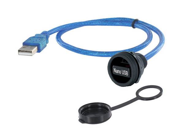 Encitech Connectors AB M22 Einbaubuchse USB Typ A für Nano-Stick mit Kabel 0,5 m auf Stecker USB