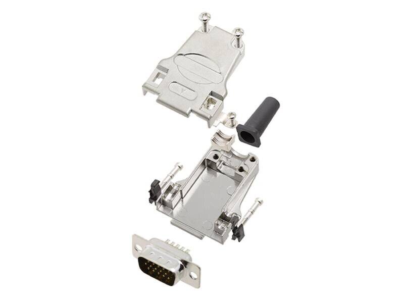 Encitech Connectors AB DTZF09-HDP15-K Bausatz mit D-Sub Gehäuse Vollmetall und 15 polig HD Stiftleiste löt Isolatorfarbe-1