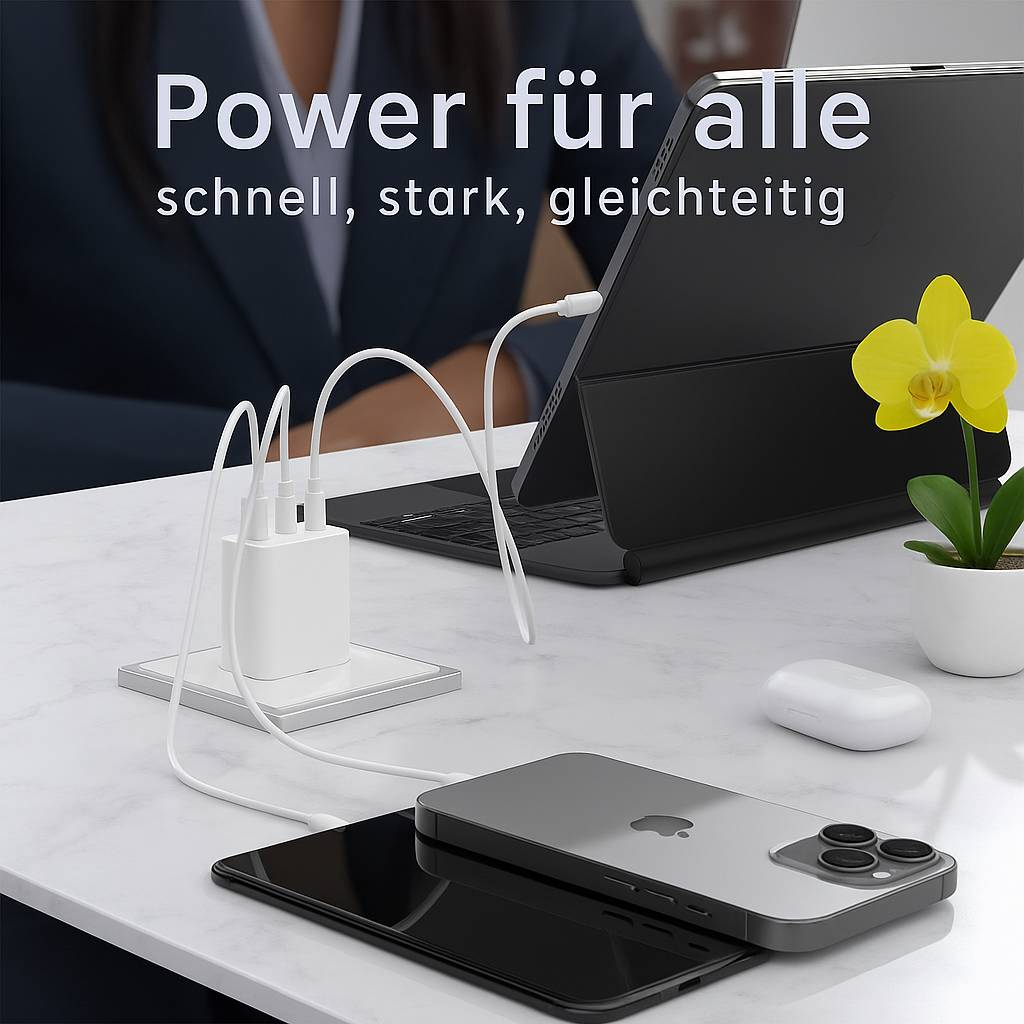 65W USB-C & USB-A Schnellladegerät – Kompakter Ladeadapter für MacBook, Laptop, Smartphone & Tablet – Weiß-1