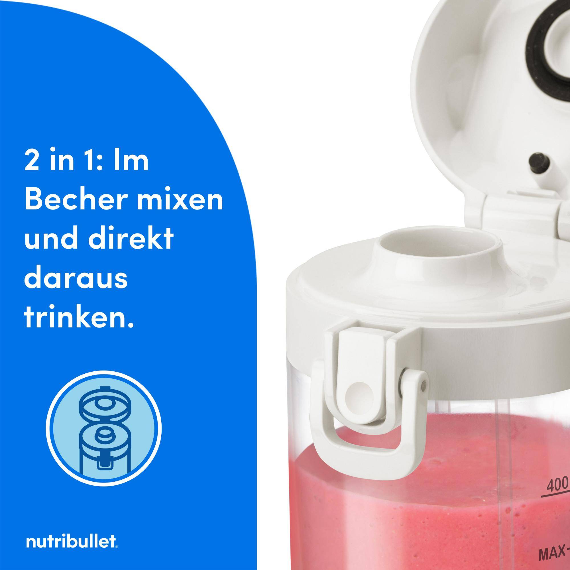 NutriBullet Flip, Tragbarer Mixer, 0,59 l, Pulsfunktion, Eis-Crusher, Schwarz, Weiß-2