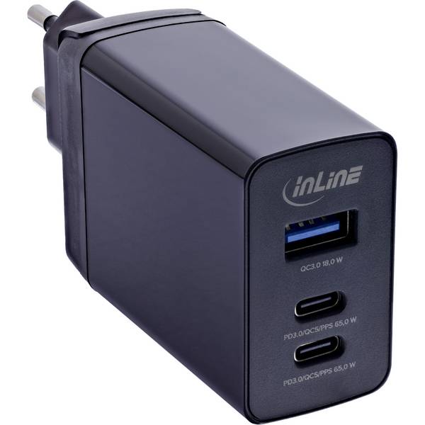InLine® 3-Port TravelCharge, 65W USB-Netzteil, 2x USB-C, 1x USB-A, EU/UK/US