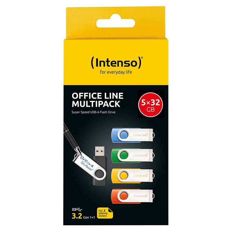 Intenso 5 x USB-Stick Office Line, 32 GB, USB-A, 3.2 Gen 1x1, bunt, 32 GB, USB Typ-A, 3.2 Gen 1 (3.1-3