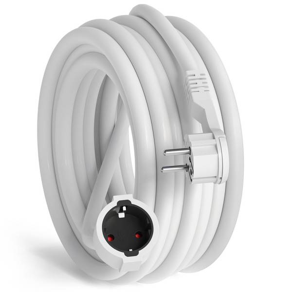 hb-digital 10m Verlängerungskabel mit Winkelstecker flexibles H05VV-F Kabel weiß