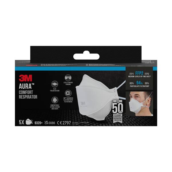 3M 9320PRO5 5 Atemschutzmasken Aura™ 9320D+ FFP2 NR D DIN EN 149:2001, A1:2009 A