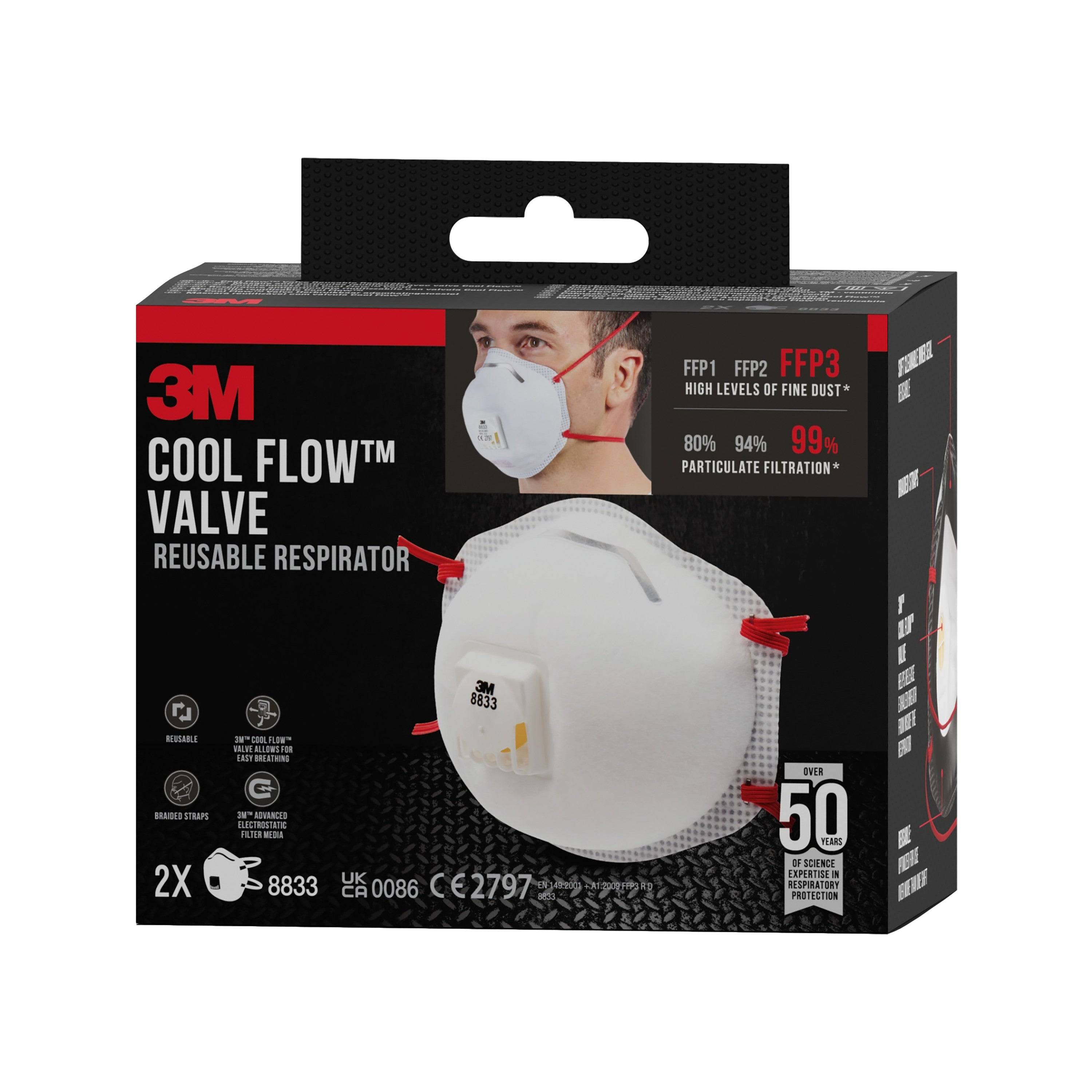 3M - Atemschutzmasken Cool Flow™ 8833 FFP3 DIN EN 149:2001, A1:2009, 2 St.-4