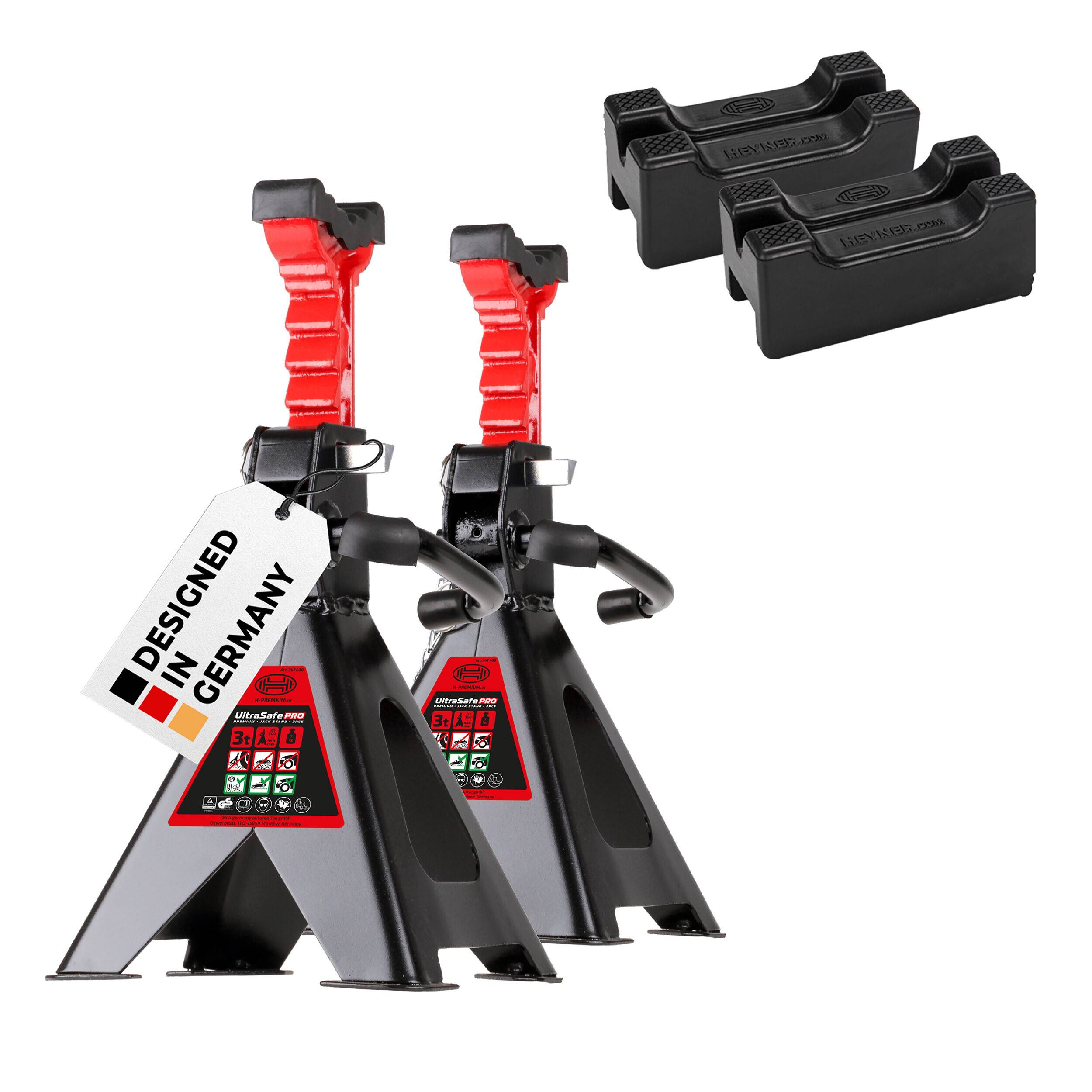 HEYNER® Unterstellbock 3 t, 2er Set mit Gummiauflage, Hubhöhe 290-440 mm verstärkter Stützbock mit 3 t Traglast &-0
