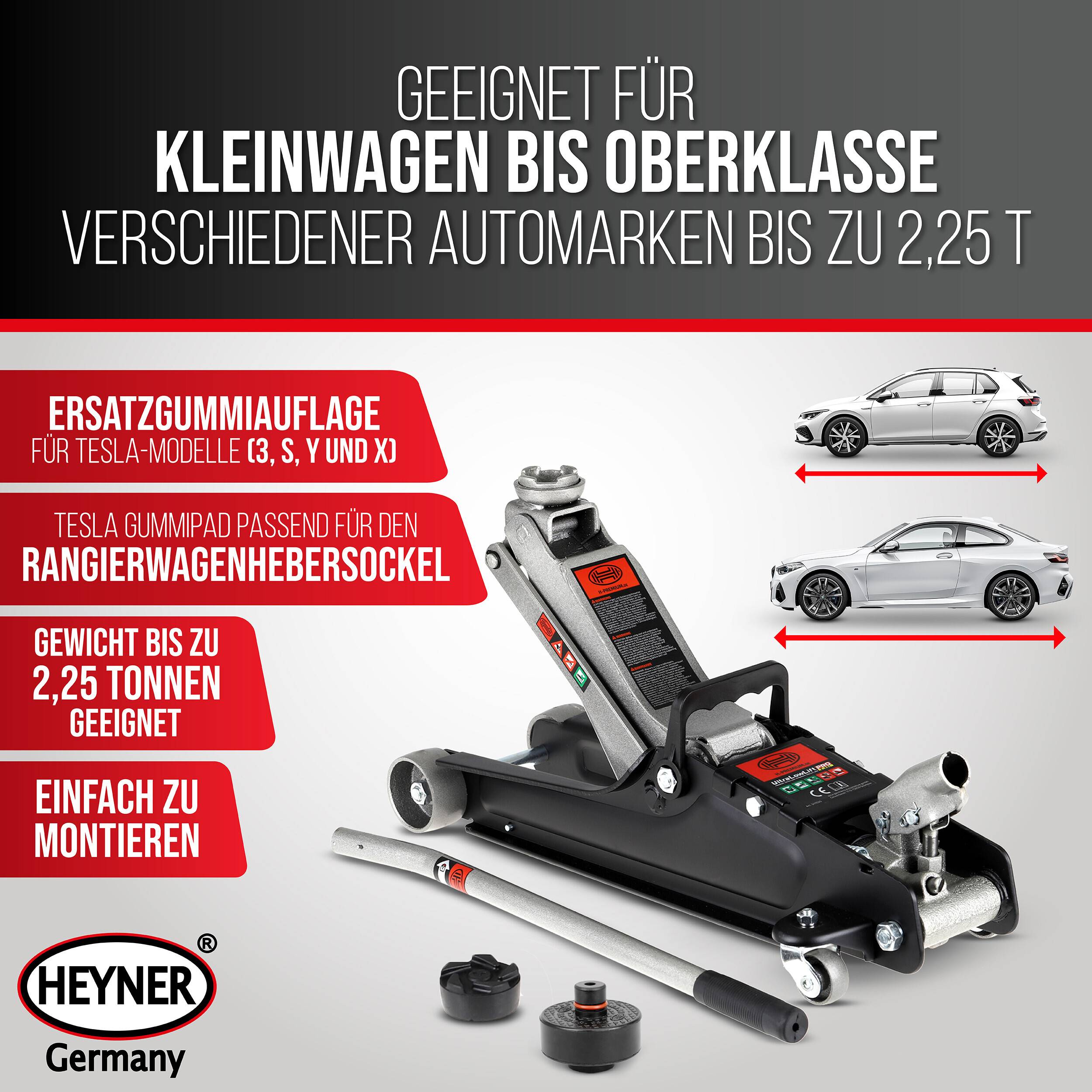 HEYNER® Rangierwagenheber Set, passende Auflage für Tesla-Modelle Ersatzgummiauflage für Tesla Model 3, S, Y-1