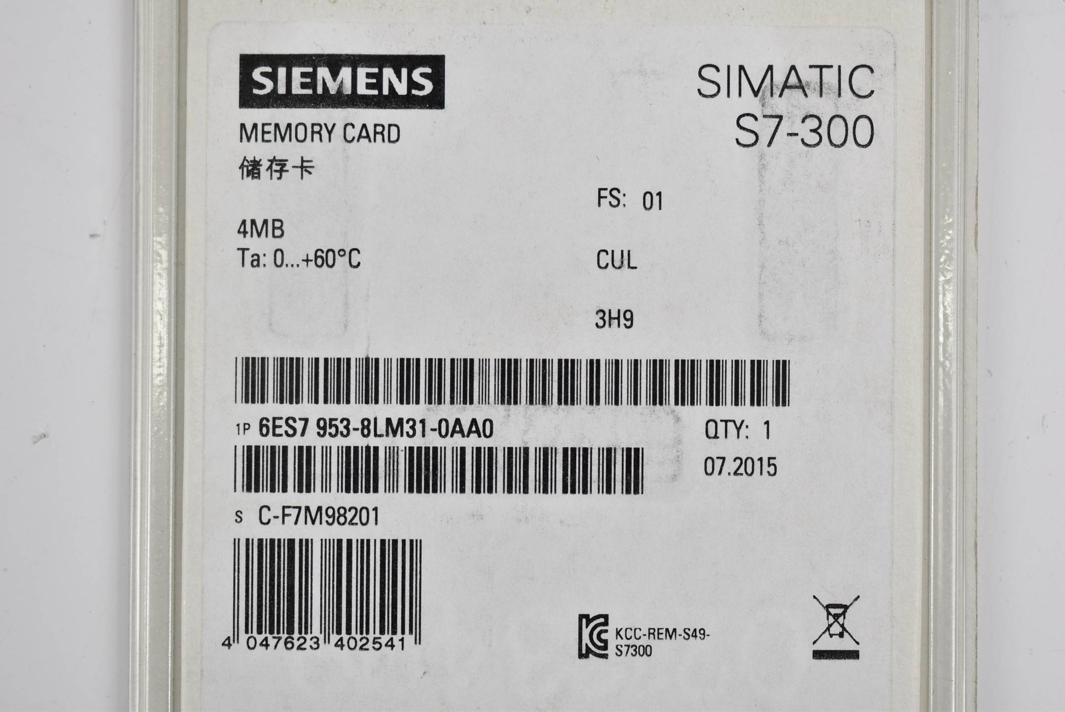 Siemens Indus.Sector M-Memory Card S7/300 6ES7953-8LM31-0AA0-2
