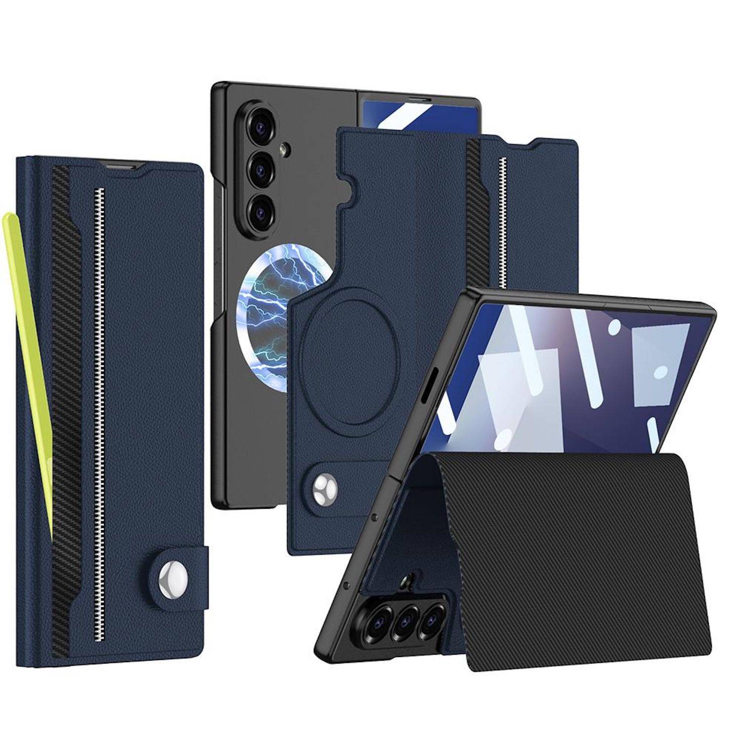Für Samsung Galaxy Z Fold7 GKK MagSafe Full Cover Split Flip Leder Hülle Blau-0