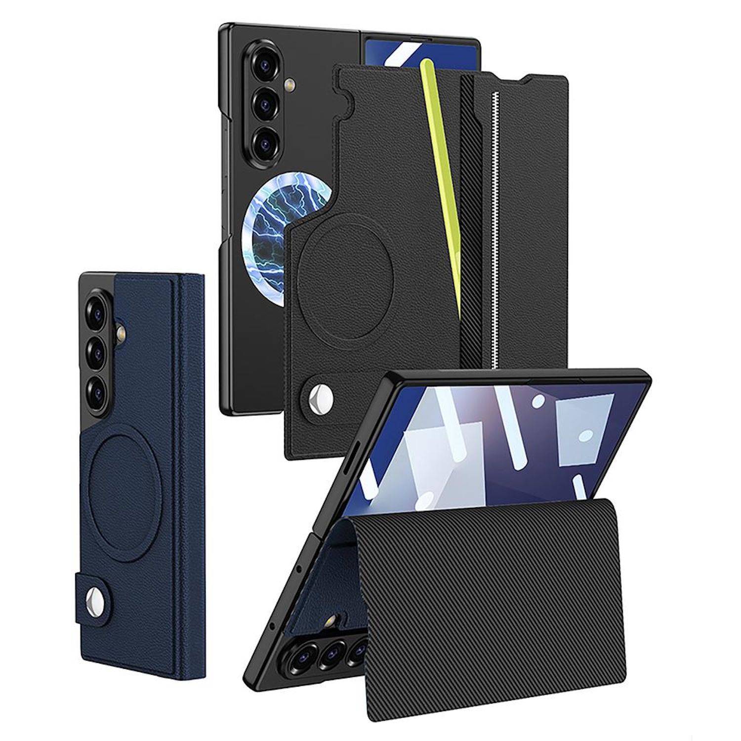 Für Samsung Galaxy Z Fold7 GKK MagSafe Full Cover Split Flip Leder Hülle Blau-1