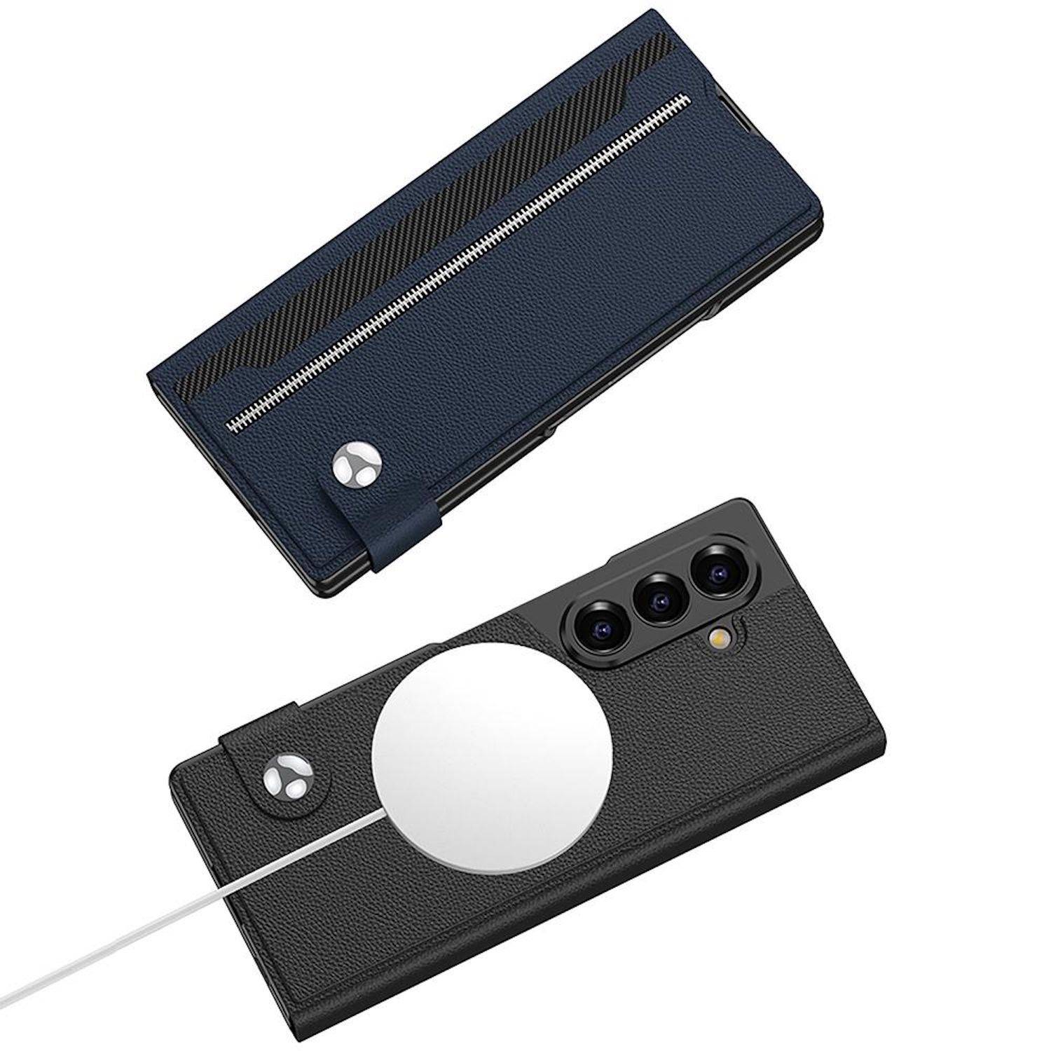 Für Samsung Galaxy Z Fold7 GKK MagSafe Full Cover Split Flip Leder Hülle Blau-2