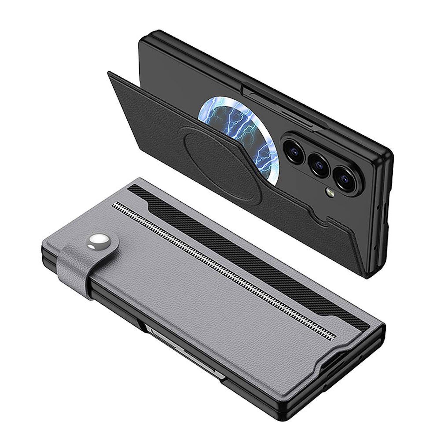Für Samsung Galaxy Z Fold7 GKK MagSafe Full Cover Split Flip Leder Hülle Blau-3