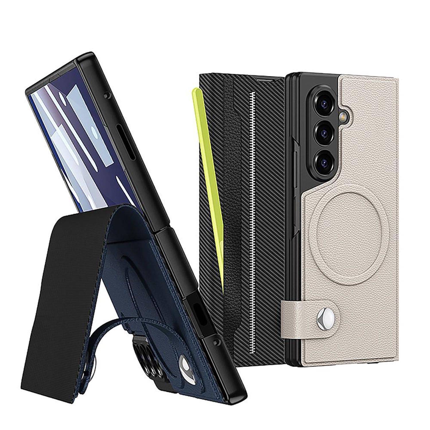 Für Samsung Galaxy Z Fold7 GKK MagSafe Full Cover Split Flip Leder Hülle Blau-4