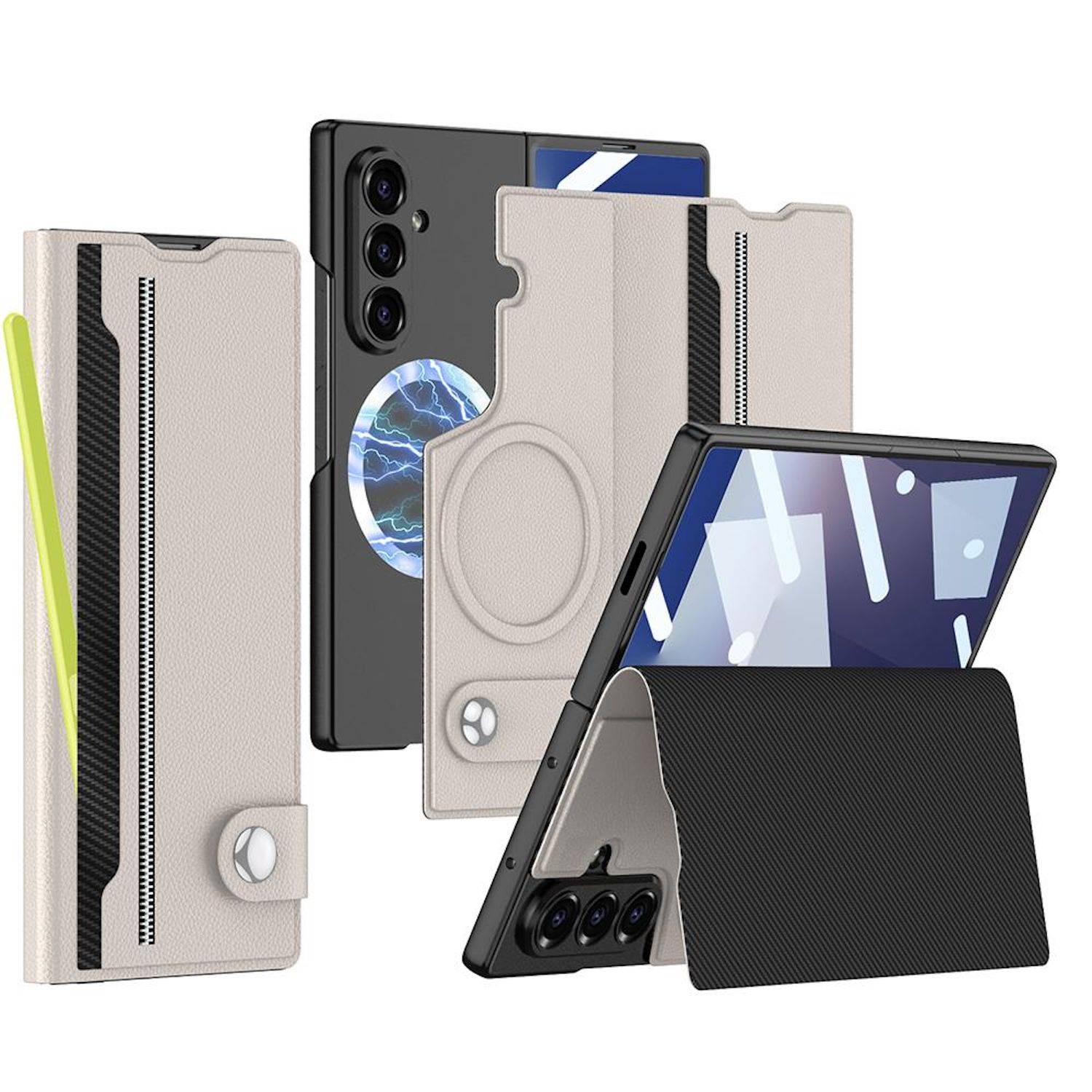 Für Samsung Galaxy Z Fold7 GKK MagSafe Full Cover Split Flip Leder Hülle Beige-0