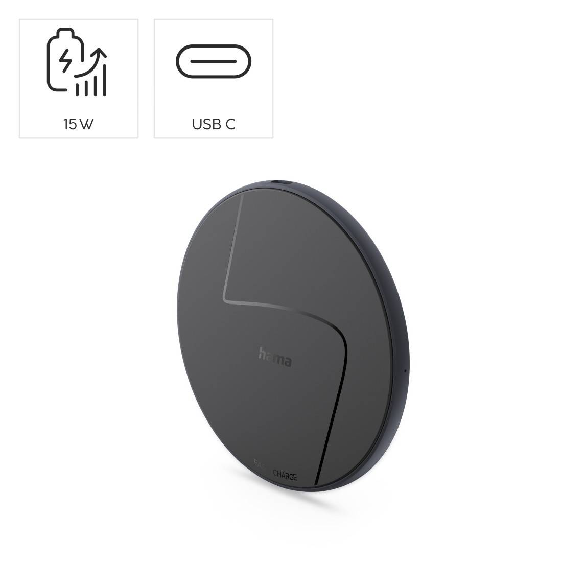 hama 00201745 Wireless Charger, kabelloses Smartphone-Ladepad, 15 W, Schwarz-1