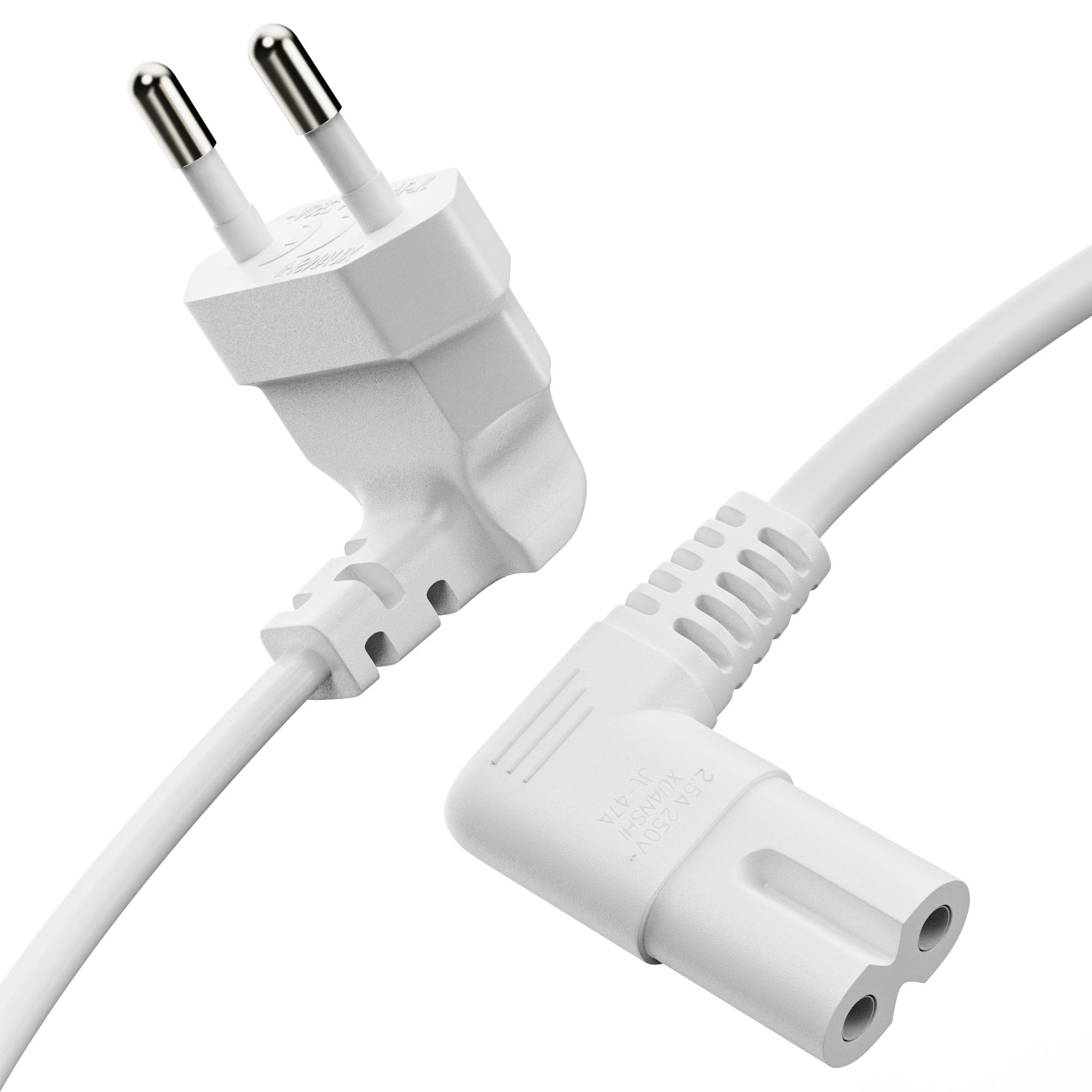 Netzkabel - Eurostecker 90° auf IEC-Buchse (C7) 90° - 1,00m - weiß-0