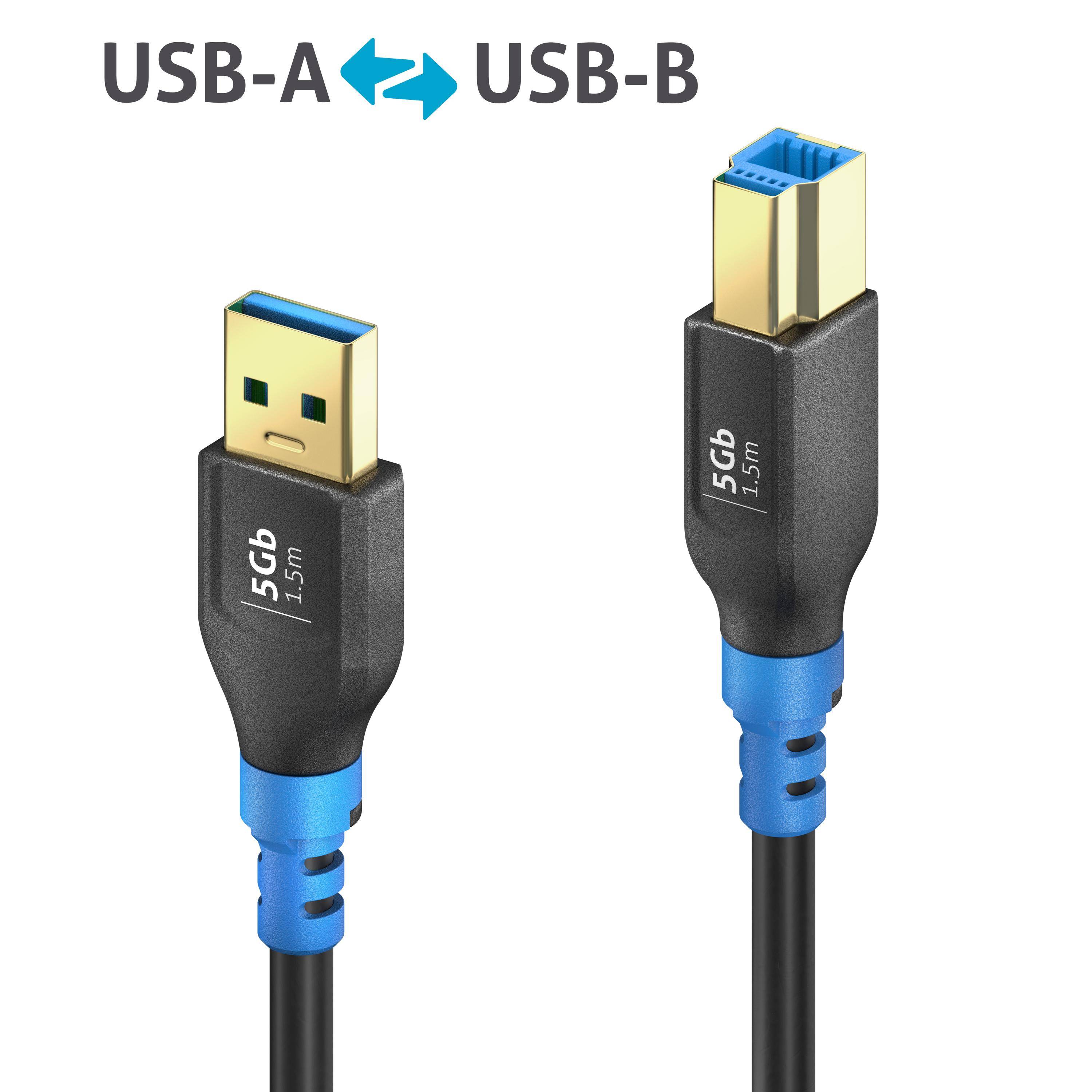 USB 3.2 Gen1 USB-A / USB-B Kabel, schwarz, 1.50m, Single Cable-0