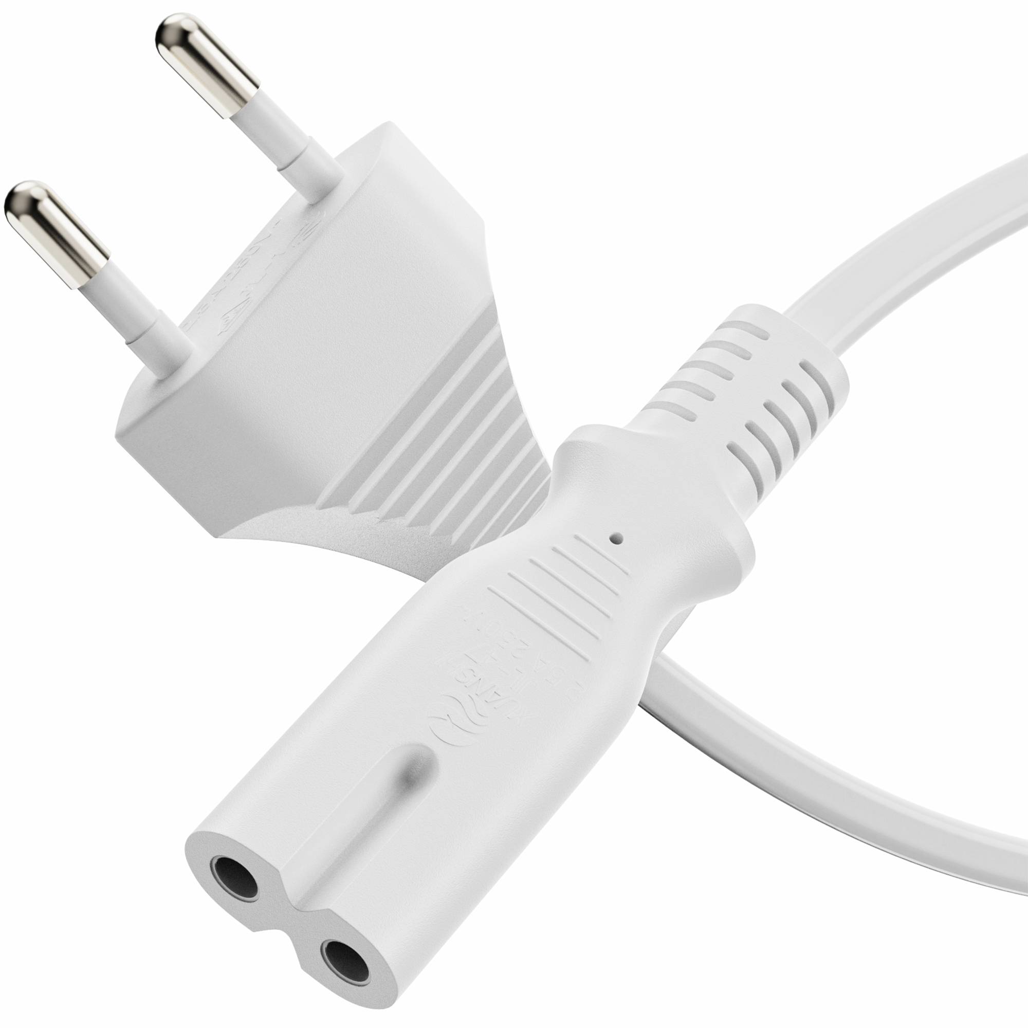 Netzkabel - Eurostecker gerade auf IEC-Buchse (C7) gerade. Weiß. 3.00m-0