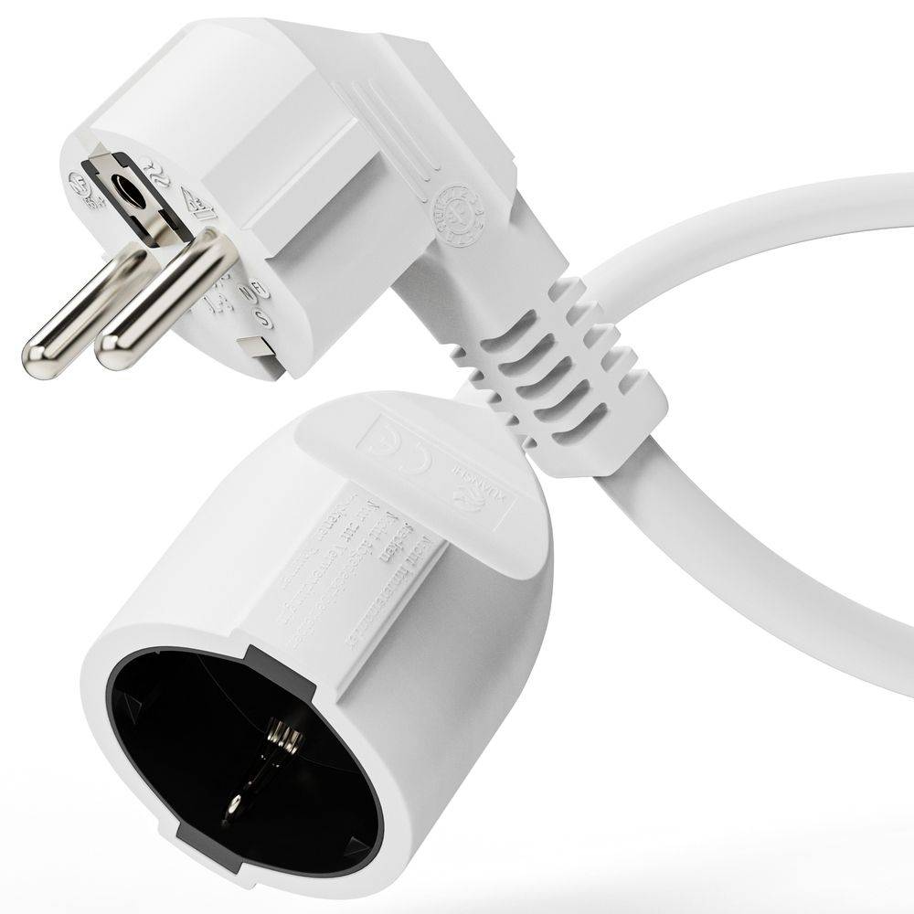 Netzkabelverlängerung - Sicherheitsstecker 90° auf Sicherheitssteckdose gerade. Weiß. 20.0m-0