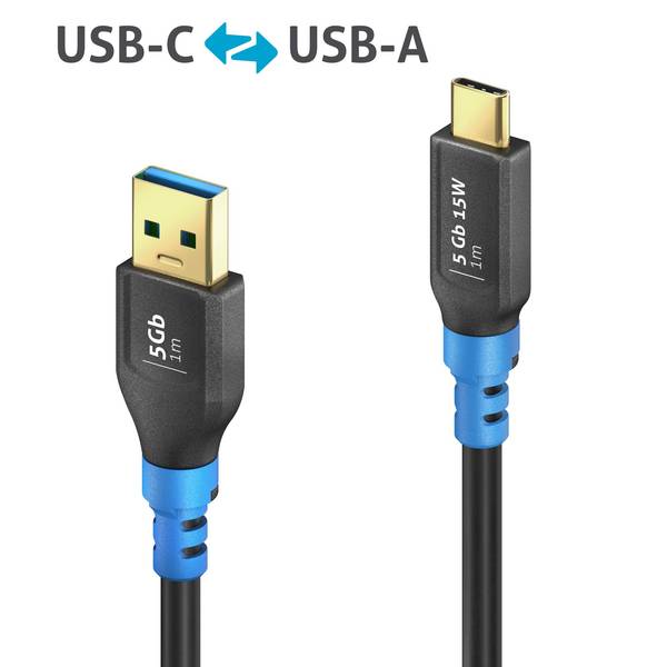 USB 3.2 Gen1 USB-C / USB-A Kabel, schwarz, 1.00m, Single Cable